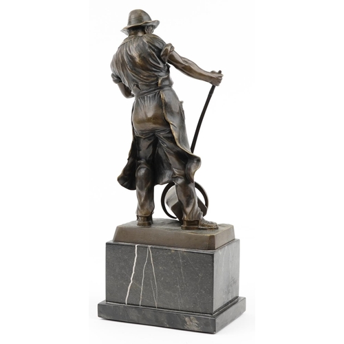 209 - After Schmide-Hofer, Steelworker, classical patinated bronze figure raised on a rectangular block ma... 