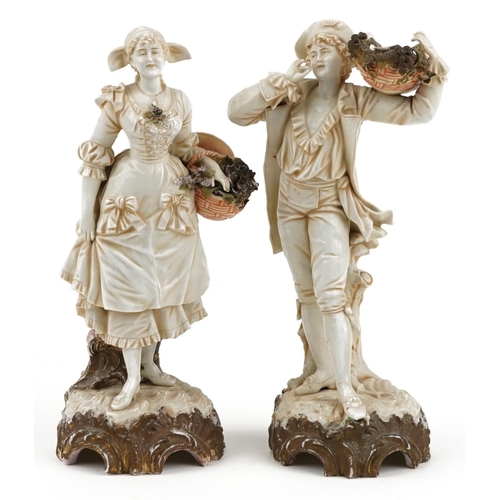 2367 - Pair of 19th century continental porcelain figures of grape and flower pickers, the largest 31cm hig... 