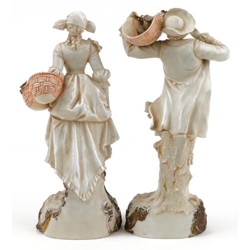 2367 - Pair of 19th century continental porcelain figures of grape and flower pickers, the largest 31cm hig... 