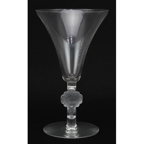 106 - Rene Lalique, French Art Deco frosted and clear glass Barr wine glass etched R Lalique France to the... 