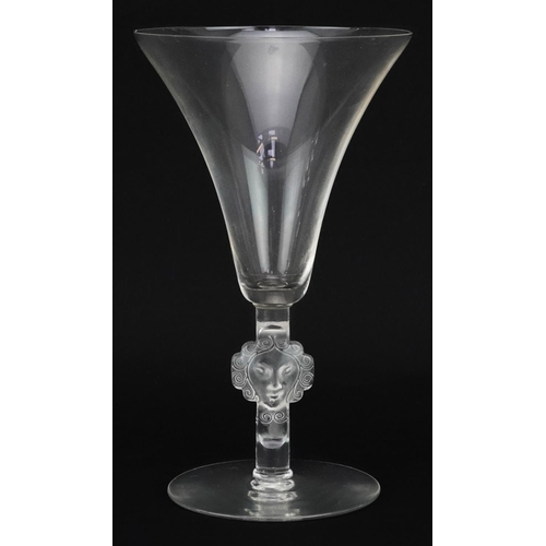 106 - Rene Lalique, French Art Deco frosted and clear glass Barr wine glass etched R Lalique France to the... 