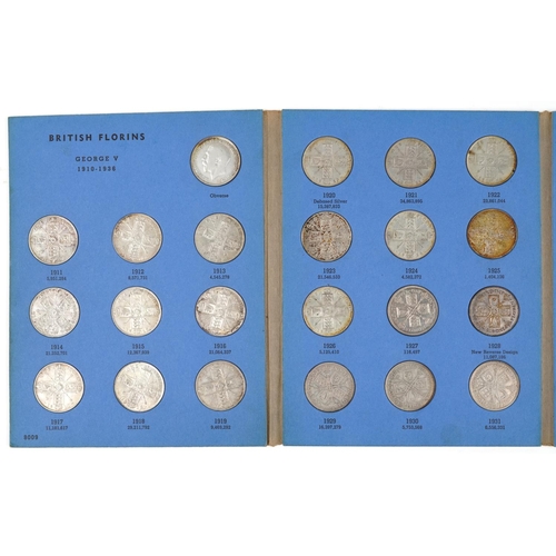 2585 - Great Britain florin coin collection housing thirty one florins, dates 1911-1940