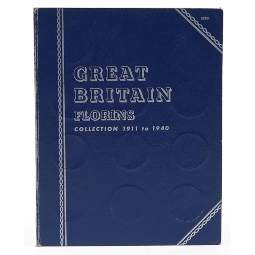 2585 - Great Britain florin coin collection housing thirty one florins, dates 1911-1940