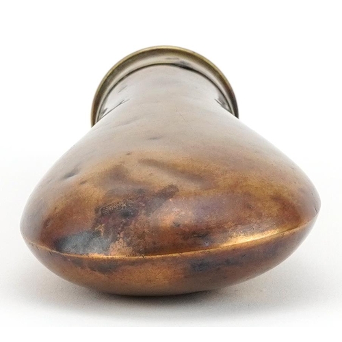 2474 - 19th century copper and brass powder flask, 19.5cm high