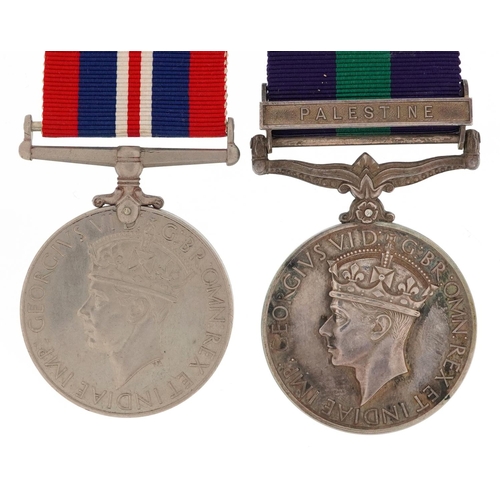 2393 - British military World War II war medal and George VI General Service medal with Palestine bar award... 