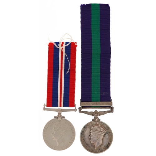 2393 - British military World War II war medal and George VI General Service medal with Palestine bar award... 