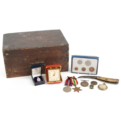 2449 - Naval interest sailor's ditty box and various militaria including three World War II medals, the dit... 