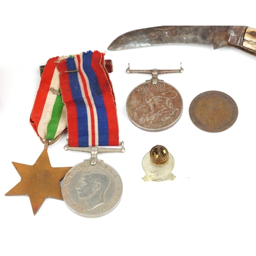 2449 - Naval interest sailor's ditty box and various militaria including three World War II medals, the dit... 