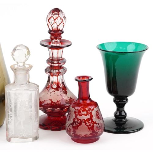 172 - 18th/19th century and later glassware including Mary Gregory scent bottle, Bohemian ruby scent bottl... 