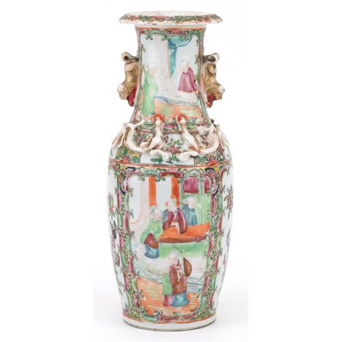 9 - Chinese porcelain Canton vase with twin handles hand painted in the famille rose palette with figure... 