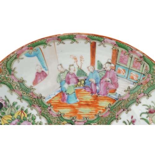 317 - Pair of Chinese Canton porcelain shallow dishes hand painted in the famille rose palette with figure... 