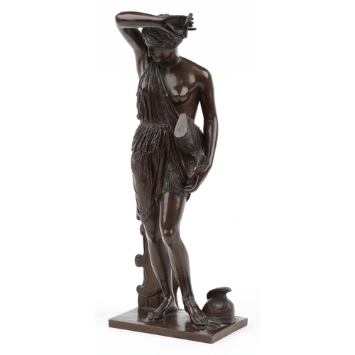 69 - Ferdinand Barbedienne, 19th century Grand Tour patinated bronze statuette of Diana with foundry mark... 