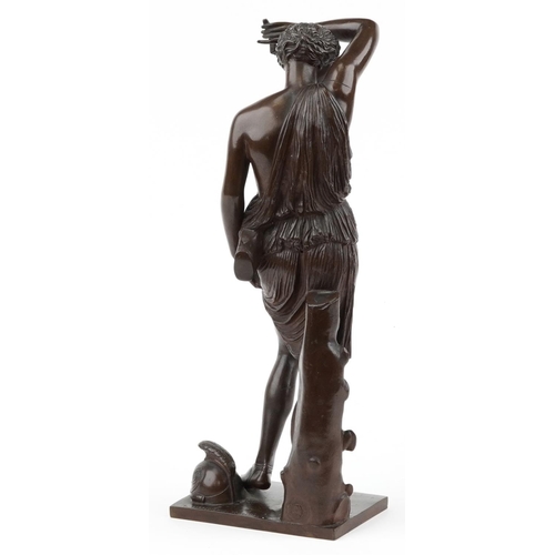 69 - Ferdinand Barbedienne, 19th century Grand Tour patinated bronze statuette of Diana with foundry mark... 