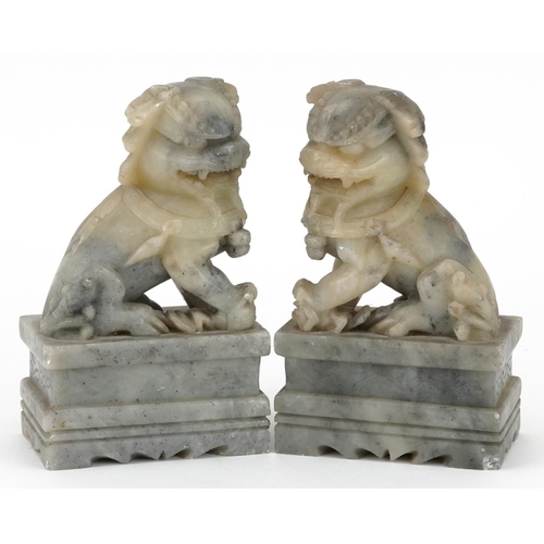 2364 - Pair of Chinese carved soapstone Foo dogs, each 15cm high