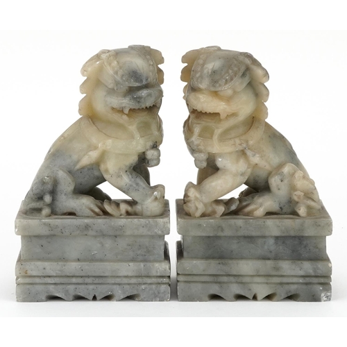 2364 - Pair of Chinese carved soapstone Foo dogs, each 15cm high