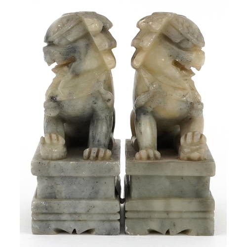 2364 - Pair of Chinese carved soapstone Foo dogs, each 15cm high