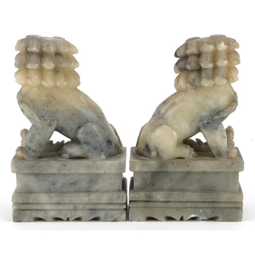 2364 - Pair of Chinese carved soapstone Foo dogs, each 15cm high