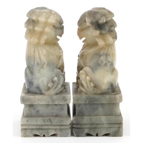 2364 - Pair of Chinese carved soapstone Foo dogs, each 15cm high