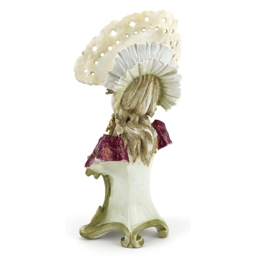 347 - Bohemian Art Nouveau porcelain bust of a maiden in the style of Ernst Wahliss for Amphora, 24.5cm hi... 