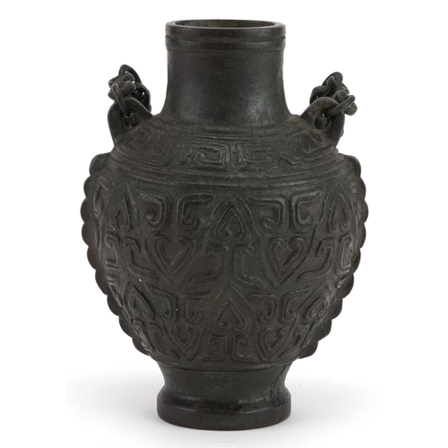 2366 - Chinese archaic style bronzed hanging vase, overall 25cm high