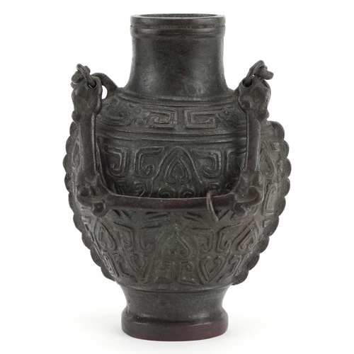 2366 - Chinese archaic style bronzed hanging vase, overall 25cm high