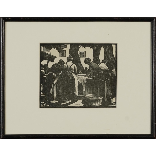 257 - Clare Leighton - Toulon Washerwomen, wood engraving, label inscribed Published in The London Mercury... 