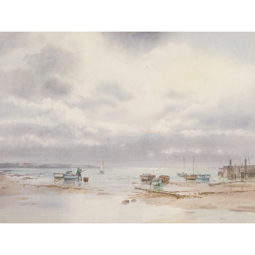 182 - Ashton Cannell - Thames Estuary, Modern British watercolour, mounted, framed and glazed, 67cm x 51.5... 