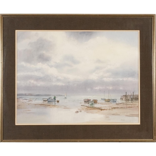 182 - Ashton Cannell - Thames Estuary, Modern British watercolour, mounted, framed and glazed, 67cm x 51.5... 