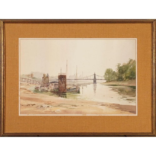 184 - Ashton Cannell - Hammersmith Bridge, Modern British watercolour, mounted, framed, 53cm x 35cm exclud... 