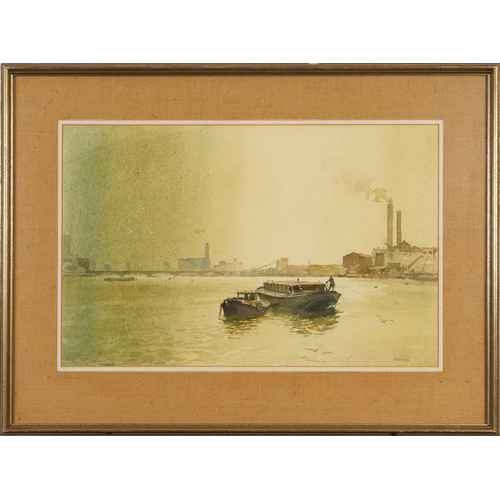 185 - Ashton Cannell - Fulham Power Station, Modern British watercolour, mounted, framed and glazed, 53cm ... 