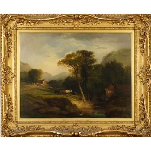21 - George Cole - Pastoral scene with cattle beside water, 19th century oil on canvas, mounted, framed a... 