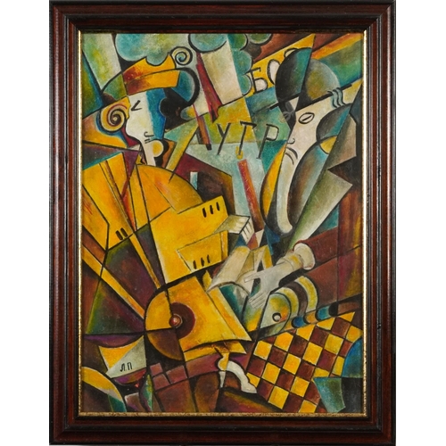 146 - Liubov Sergeevna Popova - Abstract composition with figures, Russian oil on card, label and details ... 