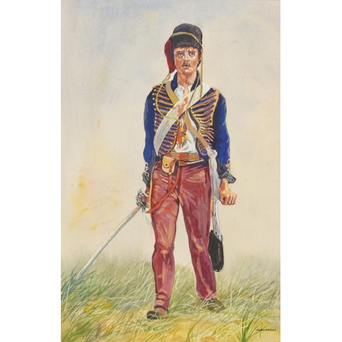 365 - Leonard Dawkins Soldier, watercolour, mounted and framed, 31cm x 23cm excluding the mount and frame