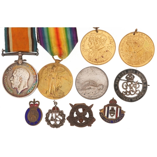 2385 - British military World War I pair with related militaria including Services Rendered badge, the pair... 