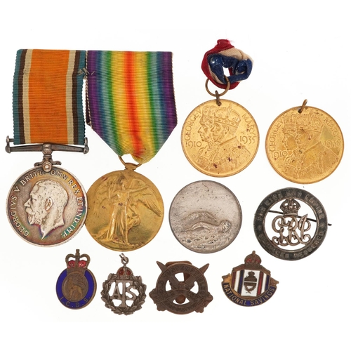 2385 - British military World War I pair with related militaria including Services Rendered badge, the pair... 