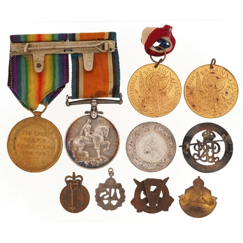 2385 - British military World War I pair with related militaria including Services Rendered badge, the pair... 