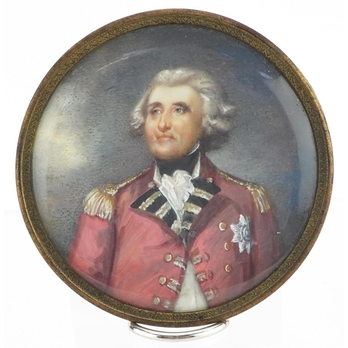 149 - After Sir Joshua Reynolds - Lord Heathfield of Gibraltar, oval hand painted portrait miniature with ... 