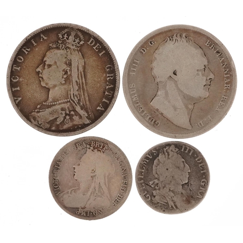 2535 - William III and later British silver coinage including William IV 1836 half crown