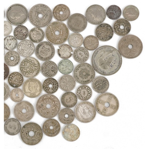 2568 - Collection of predominantly foreign coinage, some silver, including British West Africa penny and on... 