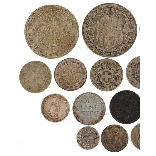 2556 - British and world coinage including Victorian 1838 Maundy twopence