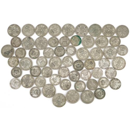 2553 - British pre decimal, pre 1947 coinage comprising shillings and two shillings, 460g