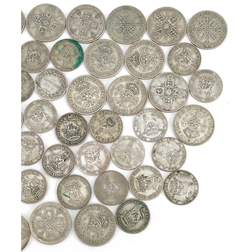 2553 - British pre decimal, pre 1947 coinage comprising shillings and two shillings, 460g