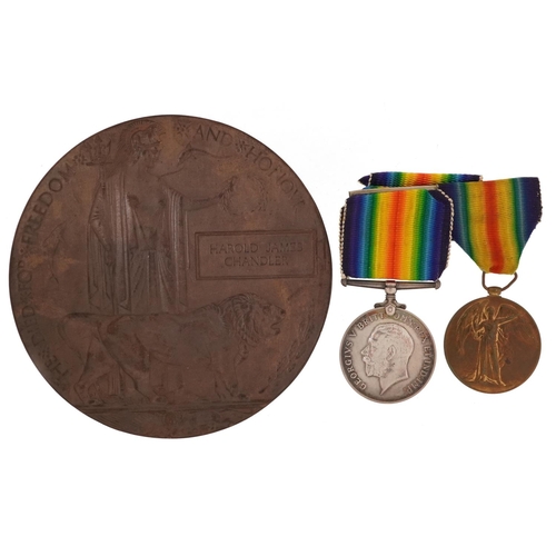 2379 - British military World War I medal group with death plaque relating to Harold James Chandler compris... 