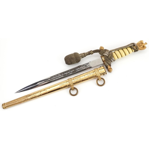 2488 - German military Third Reich naval officer's dagger by Karl Eckhorn with scabbard, engraved steel bla... 