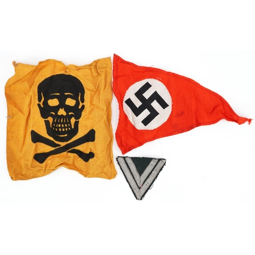 2478 - German military textiles including a Swastika pennant and mine marker, the largest 20cm x 20cm
PROVE... 