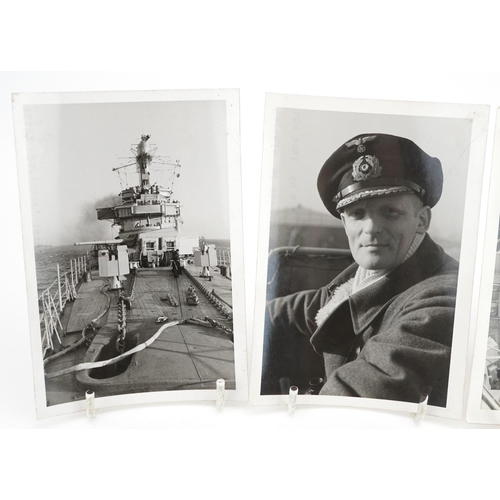 2487 - Three German military Third Reich photographs and a postcard including German cruiser Nurnberg taken... 