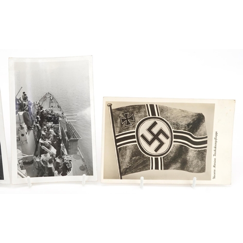 2487 - Three German military Third Reich photographs and a postcard including German cruiser Nurnberg taken... 