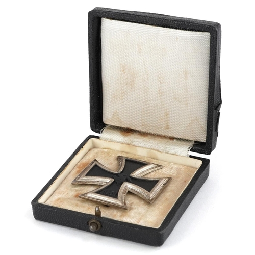 2481 - German military Third Reich Iron Cross 1st Class housed in a silk and velvet lined fitted case, impr... 