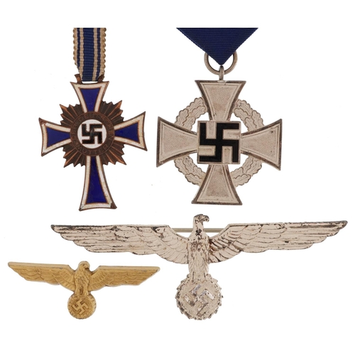 2483 - German Third Reich militaria including SS cap badge, Mother's Cross and 25 Year Faithful Service med... 