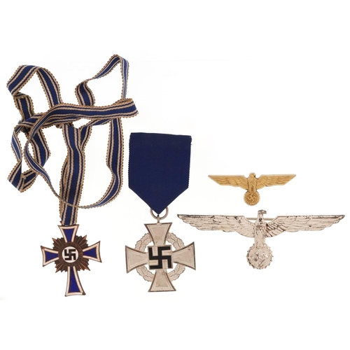 2483 - German Third Reich militaria including SS cap badge, Mother's Cross and 25 Year Faithful Service med... 